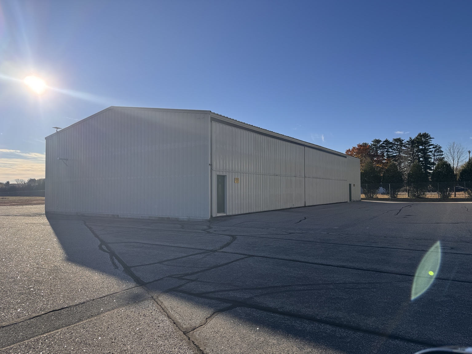 Bethel hangar exterior in late afternoon light