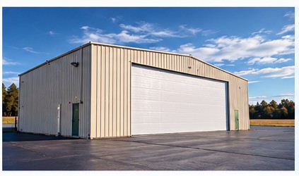 Concept rendering of an 80 by 80 foot metal aircraft box hangar
